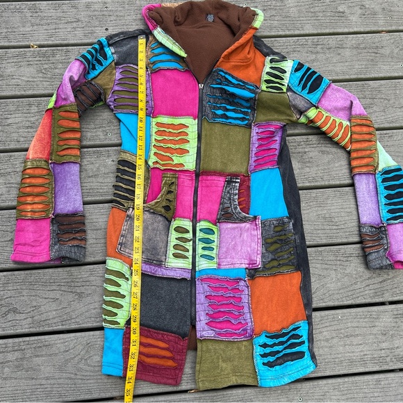 Vintage KPC Hooded Jacket Long Size XL Patchwork Jacket Boho Hippie - Picture 6 of 13